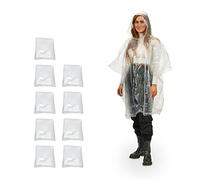 Relaxdays Lot de 10 ponchos de pluie, jetables, avec capuche, pour adulte, poncho d'urgence, pour homme et femme, couleur au choix