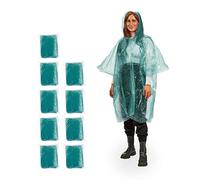 Relaxdays Lot de 10 ponchos de pluie, jetables, avec capuche, pour adulte, poncho d'urgence, pour homme et femme, couleur au choix