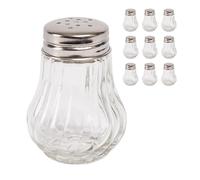 Relaxdays Lot de 10 salières et poivrières en Verre, couvercles perforés, 50 ML, Transparent/argenté, 6,5 x 5 x 5 cm