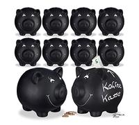 Relaxdays Lot de 10 Tirelire Cochon Ardoise Inscription Personnalisée Céramique Mariage Anniversaire Baptême HLP 14x17x13cm, Noir