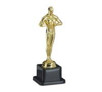 Relaxdays Statue de vainqueur, Lot de 10, Socle carré, Figurine avec Couronne, trophée vainqueur, Hollywood, 18 cm de Haut, doré