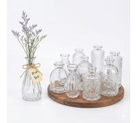 Relaxdays Lot de 10 vases en verre texturés H 10–14,7 cm transparents