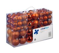 Relaxdays Lot de 100 Boules de Noël décoratives Mates, Brillantes, Scintillantes, Boules de Noël de 3, 4 et 6 cm, Orange