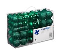 Relaxdays Lot de 100 Boules de Noël Mates, Brillantes, pailletées, 3, 4 et 6 cm, Vert foncé