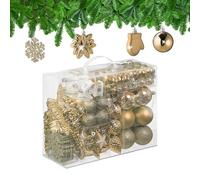 Relaxdays Lot de 100 Boules de Noël pailletées Mates et Brillantes en Plastique 10 Motifs Champagne 24 x 30 x 12 cm