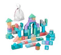 Relaxdays Lot de 108 Blocs de Construction avec Sac, Lettres, Chiffres, Blocs de Construction en Bois Pastel à partir de 3 Ans Multicolore