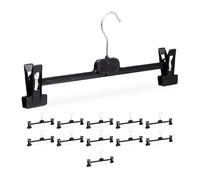 Relaxdays Cintres à vêtements, Lot de 12, 2 Pinces, pour Pantalons & Jupes, HxLxP : 15x35,5x2,5 cm, PP & Fer, Noir