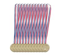 relaxdays Lot de 12 médailles d’Or pour Enfants, Ruban, Torche, récompense pour Remise de Prix, 5 cm Ø, Plastique, doré