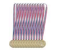 Relaxdays Lot de 12 médailles d’Or pour Enfants, Ruban, Torche, récompense pour Remise de Prix, 5 cm Ø, Plastique, doré