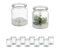 Relaxdays Photophores, Lot de 12, en Verre, extérieur & intérieur, H x D : 9,5 x 8 cm, Porte-Bougies Ronds, Transparent