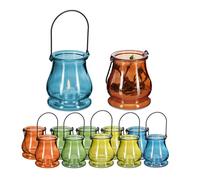 Relaxdays Lot de 12 photophores à Suspendre, en Verre, avec Anse, pour intérieur & extérieur, HxD 10x8,5 cm, Multicolore
