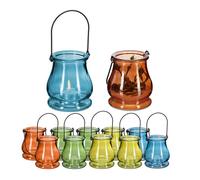 Relaxdays Lot de 12 photophores à Suspendre, en Verre, avec Anse, pour intérieur & extérieur, HxD 10x8,5 cm, Multicolore