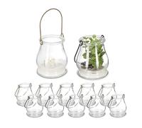 Relaxdays Lot de 12 photophores, en Verre, Anse Noire et dorée, intérieur & extérieur, HxD 10x8,5 cm, Transparent