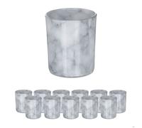 Relaxdays Lot de 12 photophores en verre pour bougies chauffe-plat, aspect marbre élégant, H x D : 8,5 x 7 cm, gris