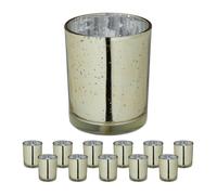 Relaxdays Lot de 12 photophores en Verre pour Bougies Chauffe-Plat, décoratif, H x D : 8,5 x 7 cm, doré