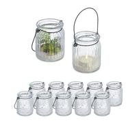 Relaxdays Photophores, Lot de 12, avec Anse, intérieur & extérieur, 9,5 x 8 cm, décoration Mariage, Transparent - Noir