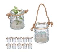 Relaxdays Photophores, Lot de 12, Verres avec Anse, 7 x 6 cm, intérieur & extérieur, déco Mariage, Transparent - Nature