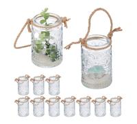 Relaxdays Photophores, Lot de 12, avec Anse, intérieur & extérieur, 10,5x7 cm, décoration Mariage, Transparent - Marron