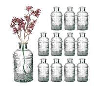 Relaxdays Lot de 12 vases en Verre pour Table, Design Vintage, H 13 x 6 cm, Mini Bouteilles décoratives pour Fleurs, Transparent