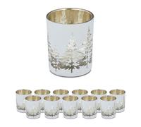 Relaxdays Verres à Bougies Chauffe-Plat en Lot de 12, avec Motif Sapin, photophore noël, HxD: 8,5x7 cm, Blanc-Or