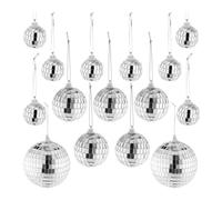 Relaxdays Mini Boules Disco, Lot de 15 Accessoires à facettes, 3 Tailles, diamètre 3-10 cm, à Suspendre, argenté