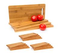 Relaxdays Lot de 16 Planches à découper, en Bambou, avec poignée Anse Multi-Usage Rectangle Dimensions 1,5 x 35 x 15 cm, Nature