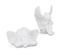 Relaxdays Lot de 2 Anges funèbre, Statue Gracieuse, résistant aux intempéries et au Gel, Pierre Artificielle, Blanc