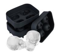 Relaxdays Bac à 4 glaçons, Lot de 2, Compartiments en Forme de tête de Mort, Silicone, pour Halloween, Gothique, Noir