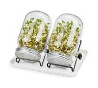 Relaxdays, Lot de 2 bocaux à germes, avec Support et égouttoir, 850 ML, pour Faire germer des graines, Transparent/Blanc