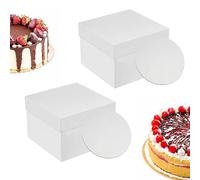Relaxdays Lot de 2 boîtes à gâteau avec Planches à gâteau, 30 x 30 x 30 cm, boîte à gâteau Haute, pour Mariage et Anniversaire, en Carton, Blanc