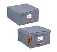 Relaxdays Lot de 2 boîtes de Rangement, 12 L chacune, caisses Pliables avec Couvercle, Tissu, corbeilles, poignée, Gris