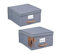 Relaxdays Lot de 2 boîtes de Rangement, 12 L chacune, caisses Pliables avec Couvercle, Tissu, corbeilles, poignée, Gris