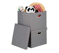 relaxdays Lot de 2 boîtes de Rangement, Caisse Pliante avec Couvercle, 51 l, rectangulaire, 20,5 x 34,5 x 42 cm, Gris