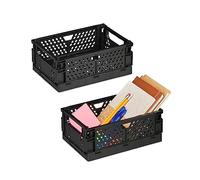 Relaxdays Lot de 2 boîtes de Rangement, Petites caisses, empilables & Pliables, HxLxP: 10x25x26,5 cm, Plastique, Noir