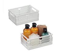 Relaxdays Lot de 2 boîtes de Rangement, Petites caisses, empilables & Pliables, HxLxP: 10x25x26,5 cm, Plastique, Blanc