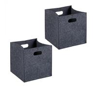 Relaxdays Lot de 2 boîtes de Rangement, Pliables, HxLxP : 30x30x30 cm, poignées, bacs en Feutre à Plier, Anthracite