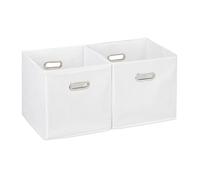 Relaxdays Lot de 2 boîtes de rangement, sans couvercle, avec poignée, pliable, panier en tissu carré, 30 cm, blanc