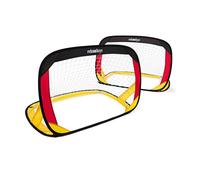 Relaxdays Lot de 2 buts de football Pop up Pliable Sac de rangement Piquets pour Enfants Cage de but Jardin parcs H x l x P: 80 x 119 x 83 cm, noir rouge jaune