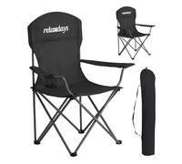 Relaxdays Lot de 2 chaises de Camping Pliables, Sac de Transport, Porte-gobelet, 150 kg, chaises Pliantes, Polyester, métal, Noir
