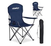 Relaxdays Lot de 2 chaises de Camping Pliables, Sac de Transport, Porte-gobelet, 150 kg, chaises Pliantes, Polyester, métal, Bleu