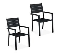 Relaxdays Lot de 2 chaises de jardin, HxLxP: 90 x 53,5 x 59 cm, accoudoirs, métal, mobilier d’extérieur moderne, noir