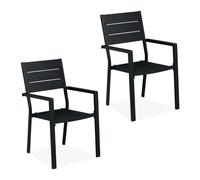 Relaxdays Lot de 2 chaises de Jardin, HxLxP: 90 x 53,5 x 59 cm, accoudoirs, métal, mobilier d’extérieur Moderne, Noir