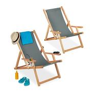 Relaxdays Lot de 2 chaises Longues Pliantes en Bois de hêtre 84 x 70 x 102 cm Gris, 2 unités