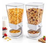 Relaxdays Distributeurs de muesli, blancs | Doseurs de céréales, lot de 2, 5,5 l chacun, 42 x 16 x 16 cm, levier latéral, couvercle hermétique, cornflakes, noix