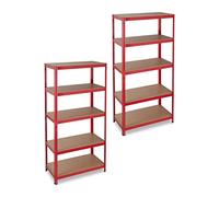 Relaxdays Lot de 2 étagères pour Charges Lourdes, Charge maximale 875 kg, 5 Niveaux, à emboîter, Cave, Garage, H x l x P : 180 x 90 x 45 cm, Acier, MDF, Rouge