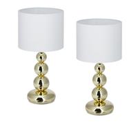 Relaxdays Lampe de Chevet, Lot de 2, Douille E27, mélange de matériaux, H x D : 50 x 25 cm, pour Chambre, Blanc et doré