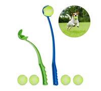 Relaxdays, Lanceur lot de 2, 5 balles de tennis inclues, pour chien, vert-bleu, 4,5 x 49 x 6,5 cm