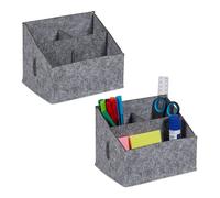 Relaxdays Organisateurs Bureau, Feutre, Lot de 2, 3 Compartiments, HxLxP: 14x18x14,5 cm, Accessoires de Rangement, Gris
