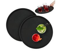 Relaxdays Lot de 2 Plateaux de Service Ronds, diamètre de 40 cm, Surface antidérapante, Restaurant, Noir