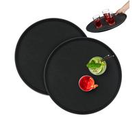Relaxdays Lot de 2 Plateaux de Service Ronds, diamètre de 45 cm, Surface antidérapante, Restaurant, Noir